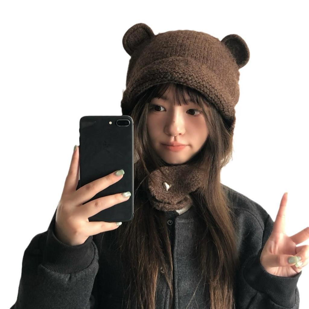 2024 женская симпатичная шерстяная шапка с маленьким лицом - уютная вязаная шапка Lei Feng для защиты ушей на осень/зиму