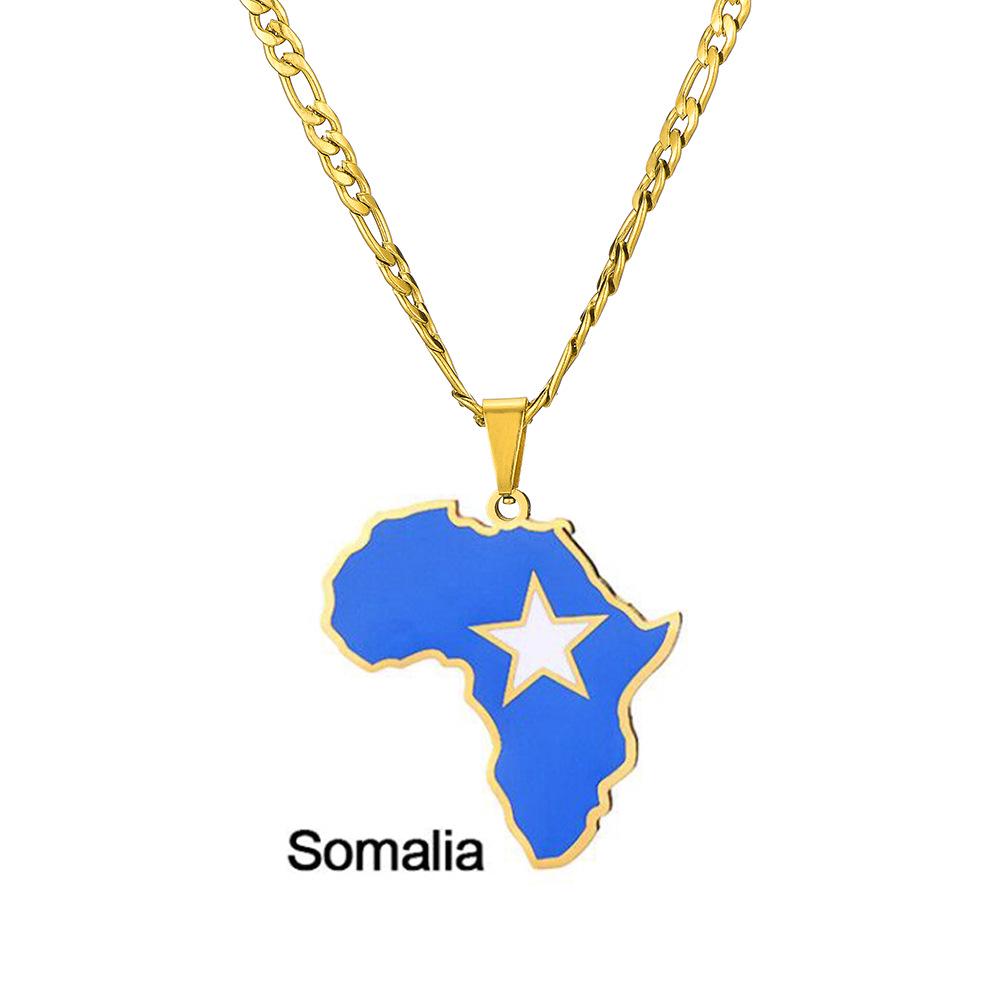 Африканская карта Хип-хоп Ожерелье из нержавеющей стали: Нигерия, Сомали, Ангола Дизайн