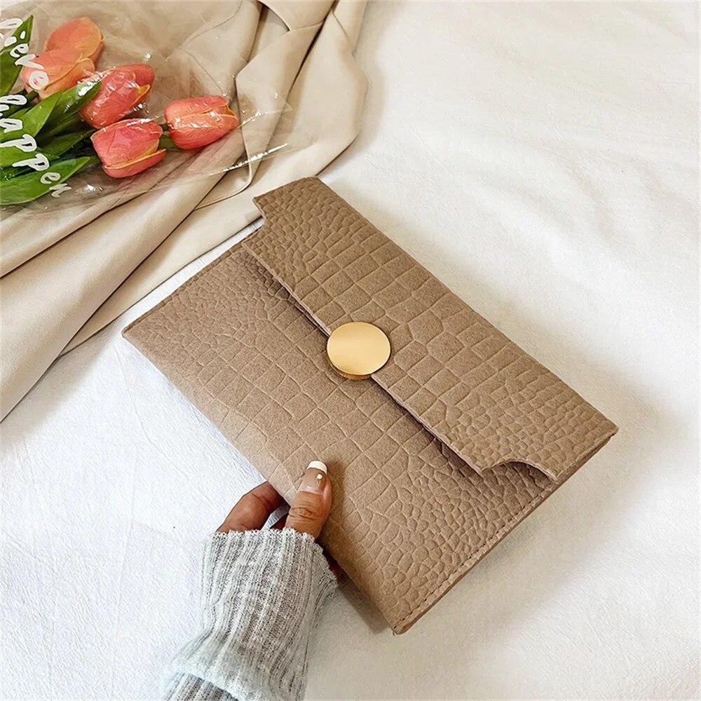 Casual Ladies Clutch Bag New Minimalism Handheld Envelope Bags Felt Indentation Handbag Solid Color Business Women's Bag