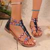Bohemian Womens Flat Sandals Clip Toe Braid Ankle Strap Roman Shoes Woman Lightweight Printed Beach Sandalias Mujer Summer 2025