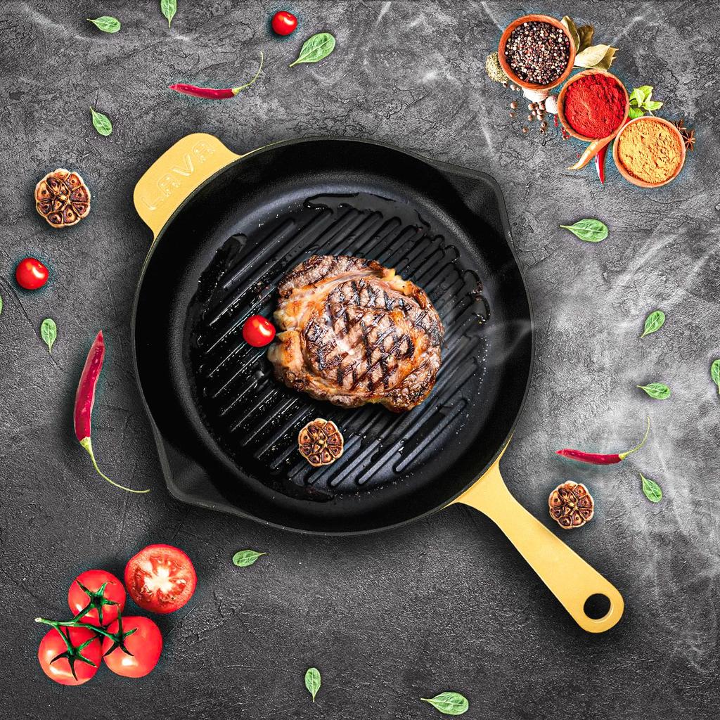 Lava Чугунная круглая сковорода-гриль пружинной серии. Длинный стержень, диаметр. Ø 28см.