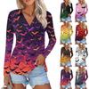 Женская летняя модная повседневная рубашка с v-образным вырезом и длинным рукавом с принтом, топ