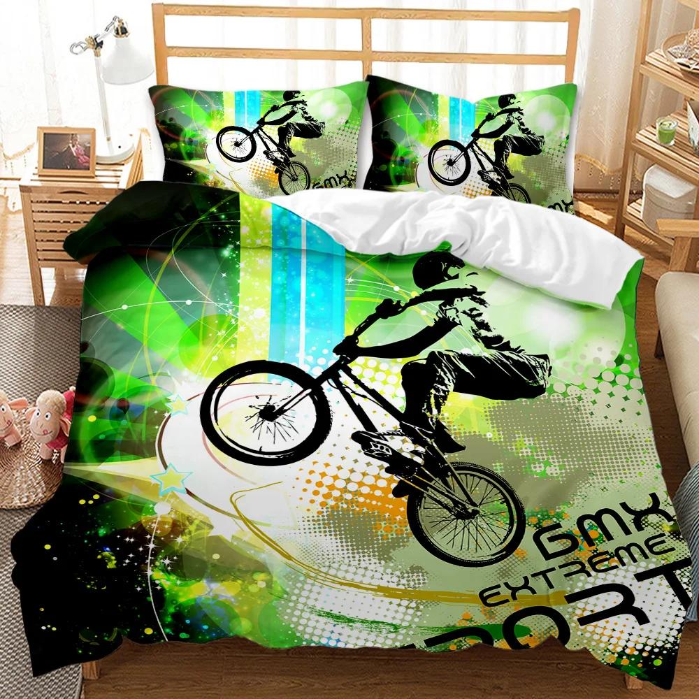 Motorcycle Duvet Cover Set Motocross Racing Bedding Dirt Bike Extreme Sports For Men Teens Boys Kids Polyester Comforter Cover