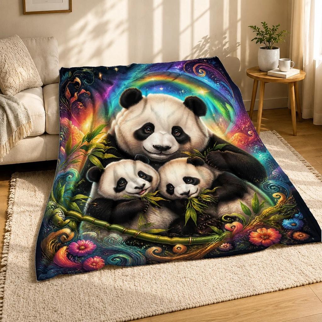 Panda Parent With Two Cubs Coral Fleece Blanket