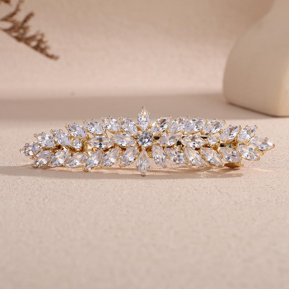 Kercisbeauty Wedding Bridal CZ Crystal Gold Hair Clip Women Special Occasion Hair Styling Jewelry (Gold)