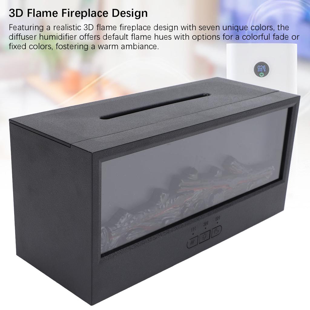 3D Камин с пламенем Диффузор для эфирных масел 150 мл Цветная подсветка пламени USB Тихий аромадиффузор Увлажнитель с таймером и пультом для спальни