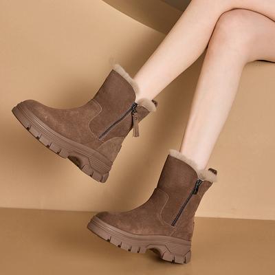 Женские зимние сапоги 2025 года, осень/зима, новые однотонные плюшевые зимние сапоги, на молнии, с толстой подошвой, нескользящие, теплые сапоги