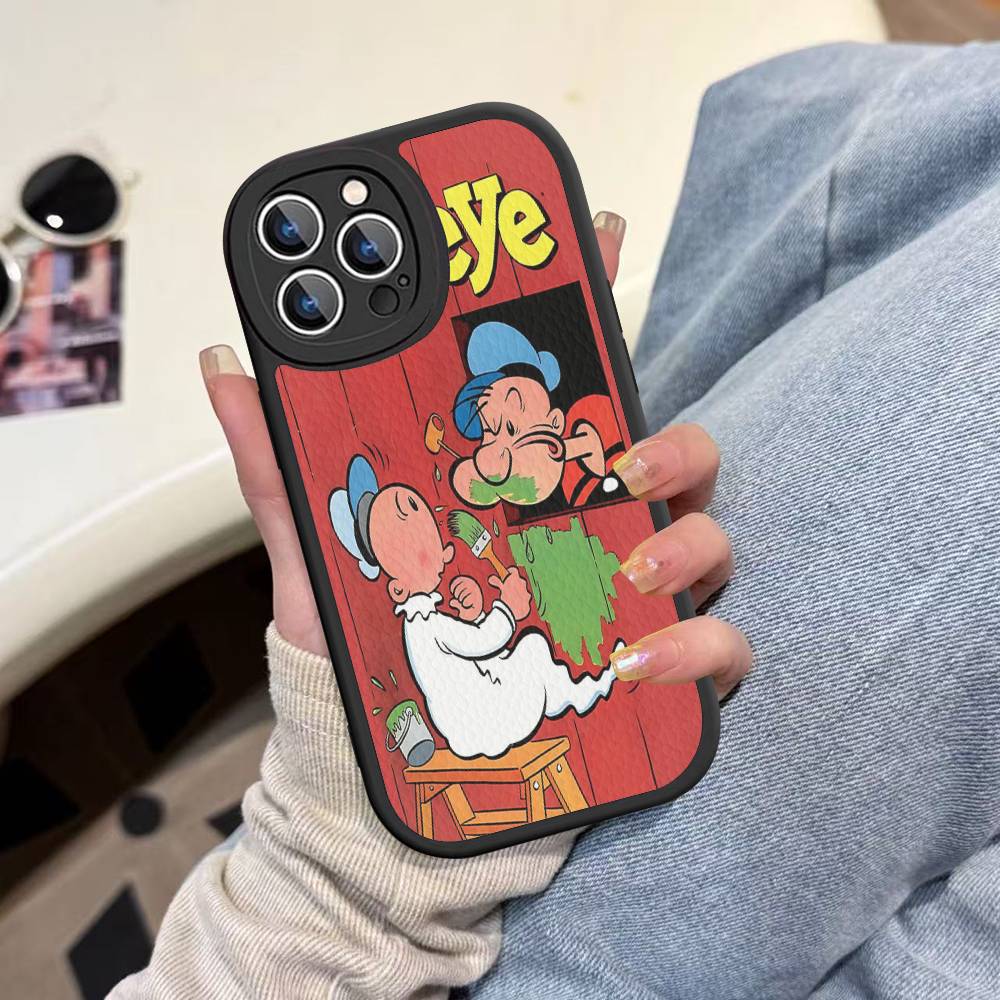 Classic P-Popeye Comics Animation Phone Case For IPhone 16 15 14 13 12 11 Pro Max Plus Shockproof Leather Cover