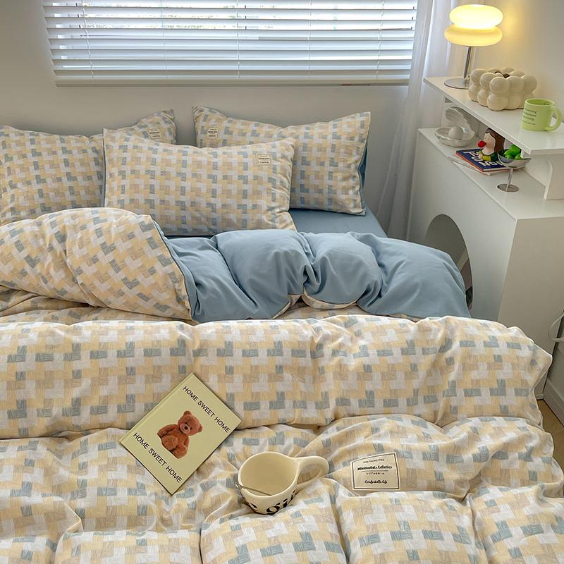 Plaid Style Bedding Set Skin-friendly Quilt Cover Pillowcase Bedsheet Home Bed Linen Sets Single/Full/Queen/King Size Bedclothes