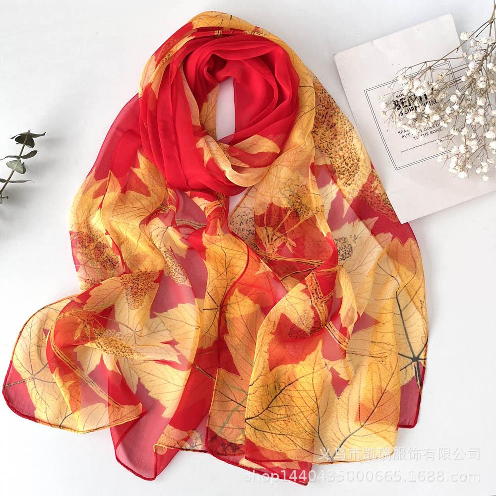 Новый длинный шелковый шарф с солнцезащитным кремом, тонкий искусственный шелк, весенне-летний женский шарф с принтом и украшением из жоржета