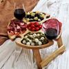 Wooden Outdoor Folding Picnic-Table With Glass Holder 2 In 1 Wine Glass Rack