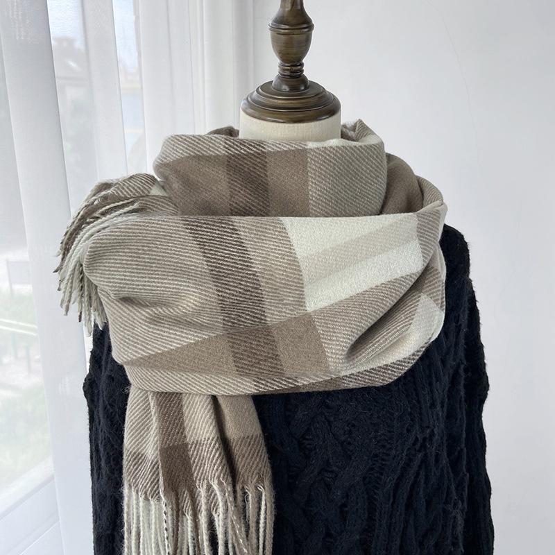 Plaid Scarf Women's New Autumn and Winter Fashion Imitation Cashmere Fringed Shawl Warm and Thickened Scarf Windproof, Warm & Decorative