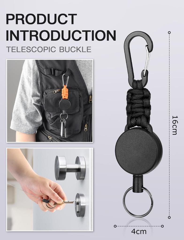Брелок для ключей с катушкой, 2 шт., растягивающийся ремешок для ключей, брелок для ключей с катушкой, прочная катушка, легкая, 60 см, металлическая проволока, телескопическая для рыбалки