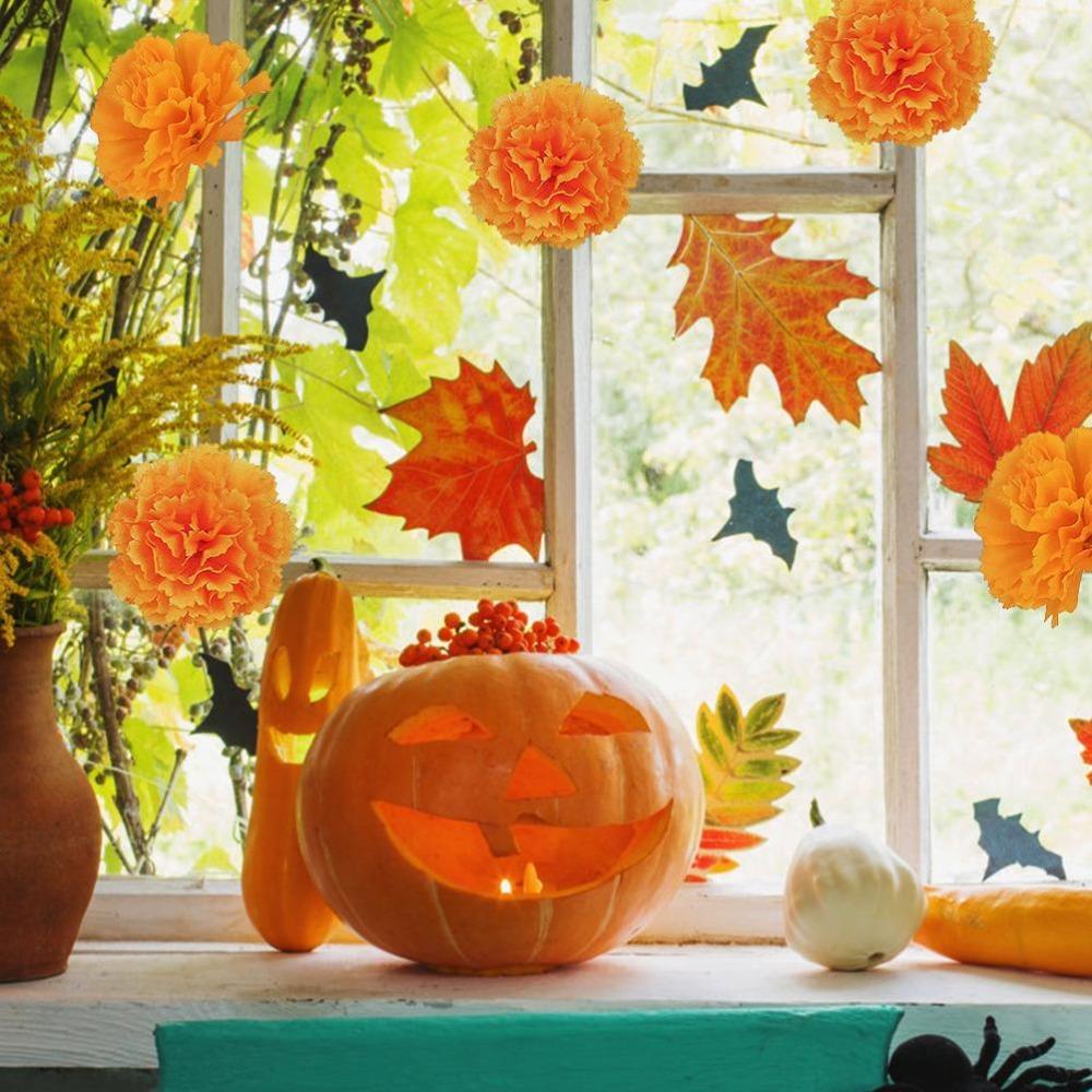 30 Pcs Orange Color Artificial Marigold Flowers Silk Cloth Orange Carnation Flowers Event Decor