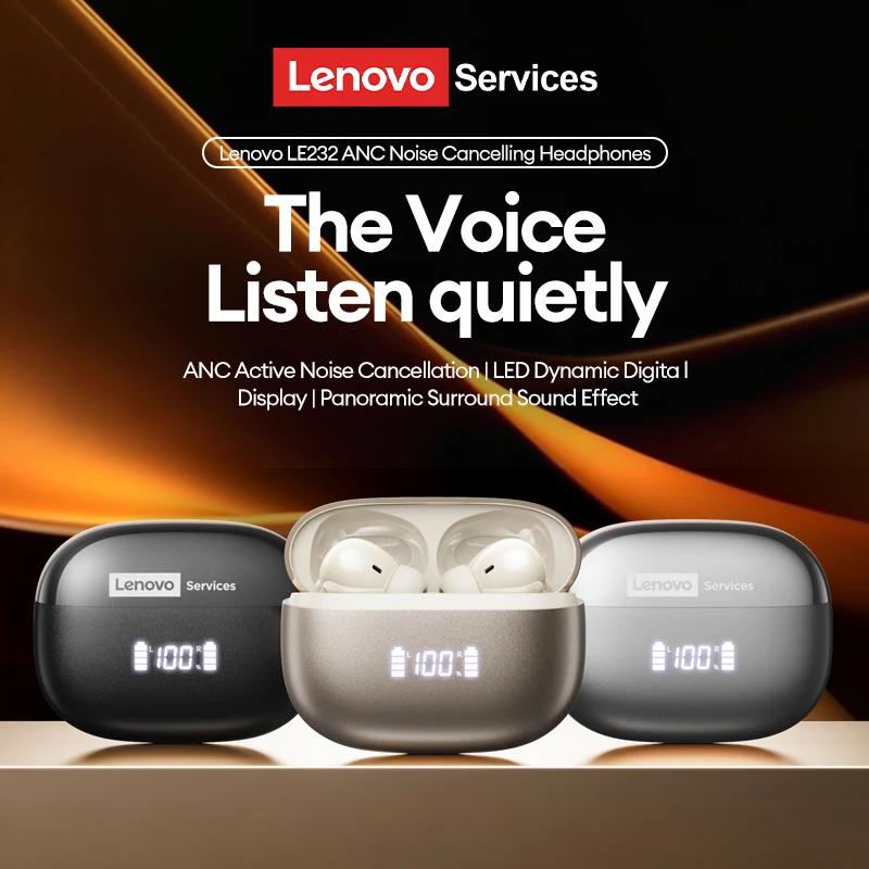 Оригинальные беспроводные наушники Lenovo LE232 ANC с шумоподавлением, True Wireless, Bluetooth 6.0, игровая гарнитура, светодиодный цифровой дисплей, вкладыши, Hi-Fi стерео, басы