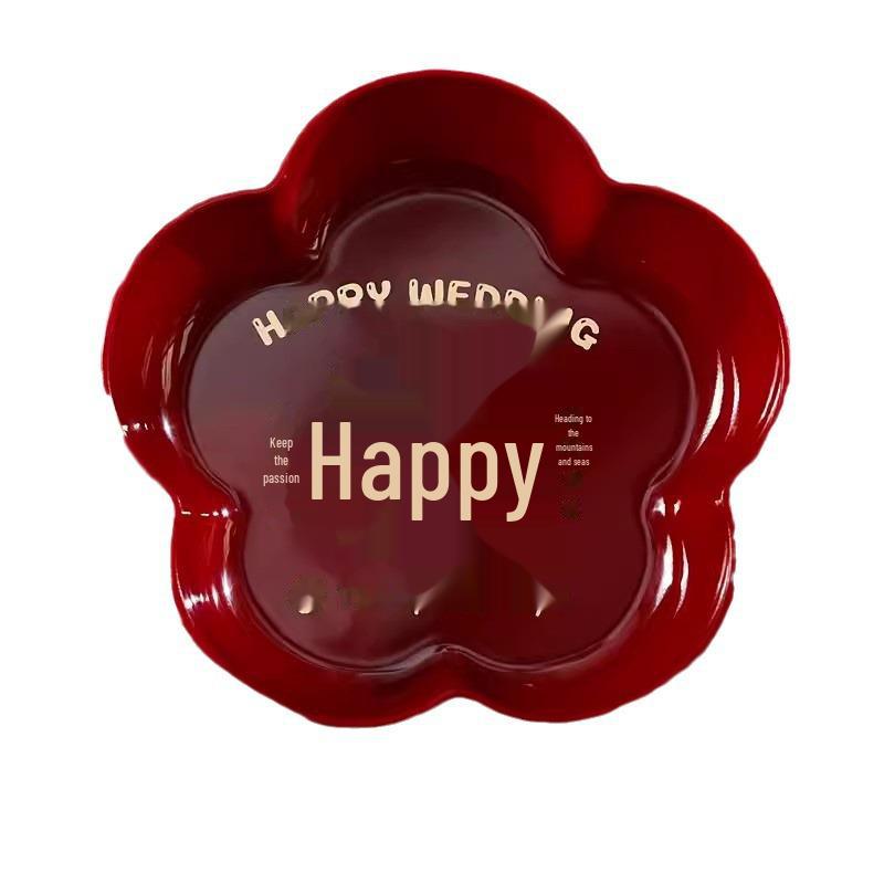 Красная праздничная свадебная тарелка с конфетами и сухофруктами для помолвки или гостиной