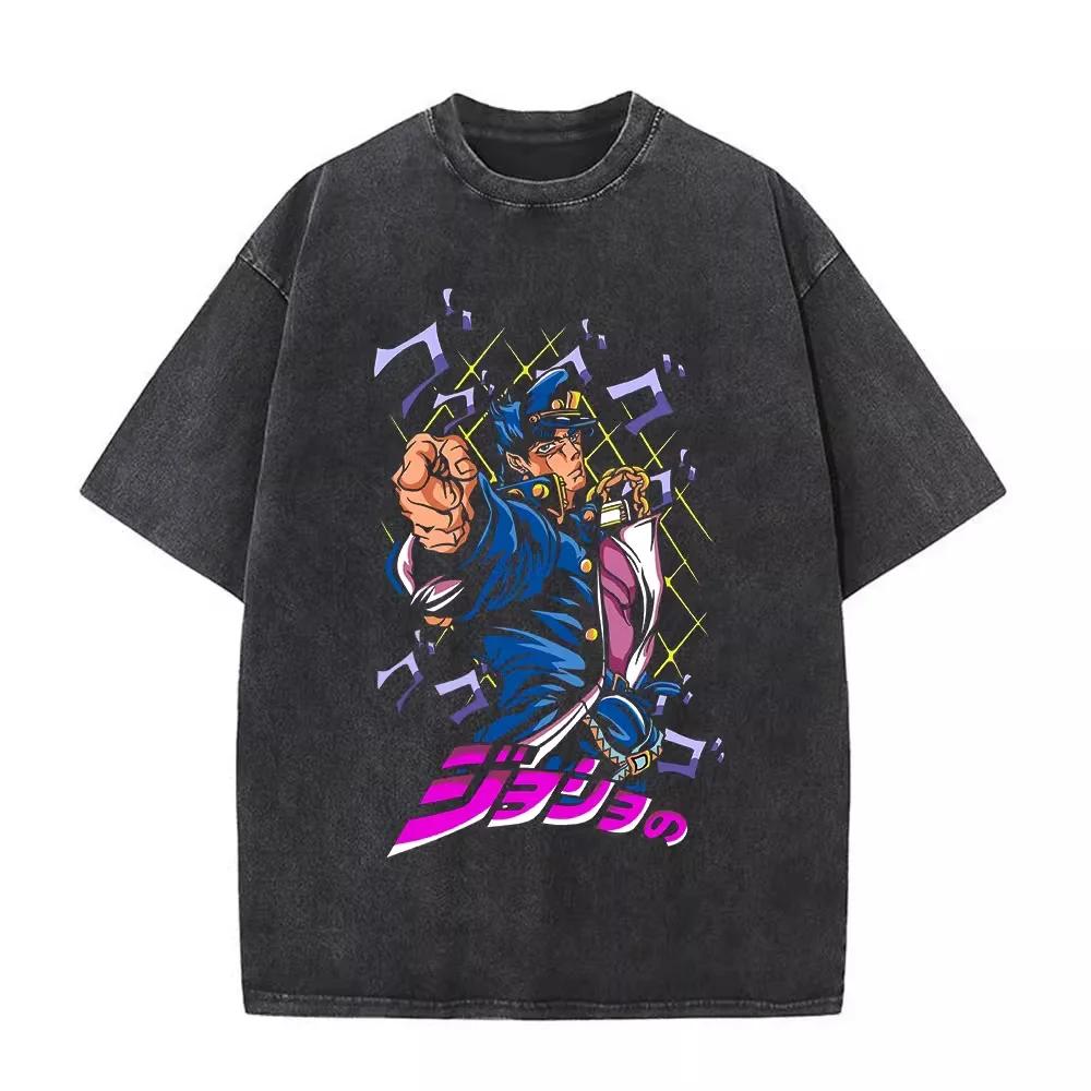 Jojo's Bizarre Adventure Каменный океан 2026 Лето Винтажная стираная хлопковая футболка Оверсайз Уличная одежда Джолин Куджо Фото из тюремной картотеки