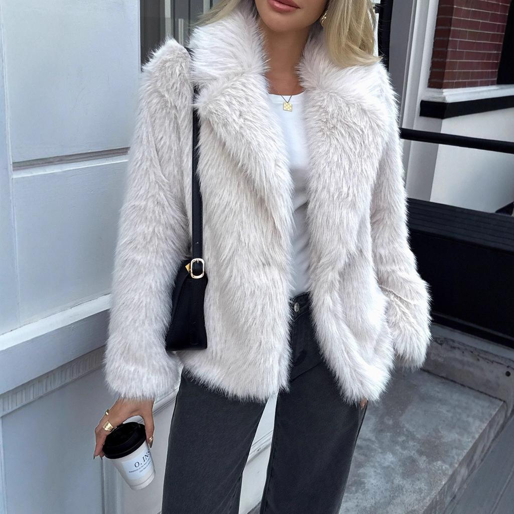 Spot European and American style artificial wool women's clothing autumn and winter new fur warm top elegant trench coat jacket