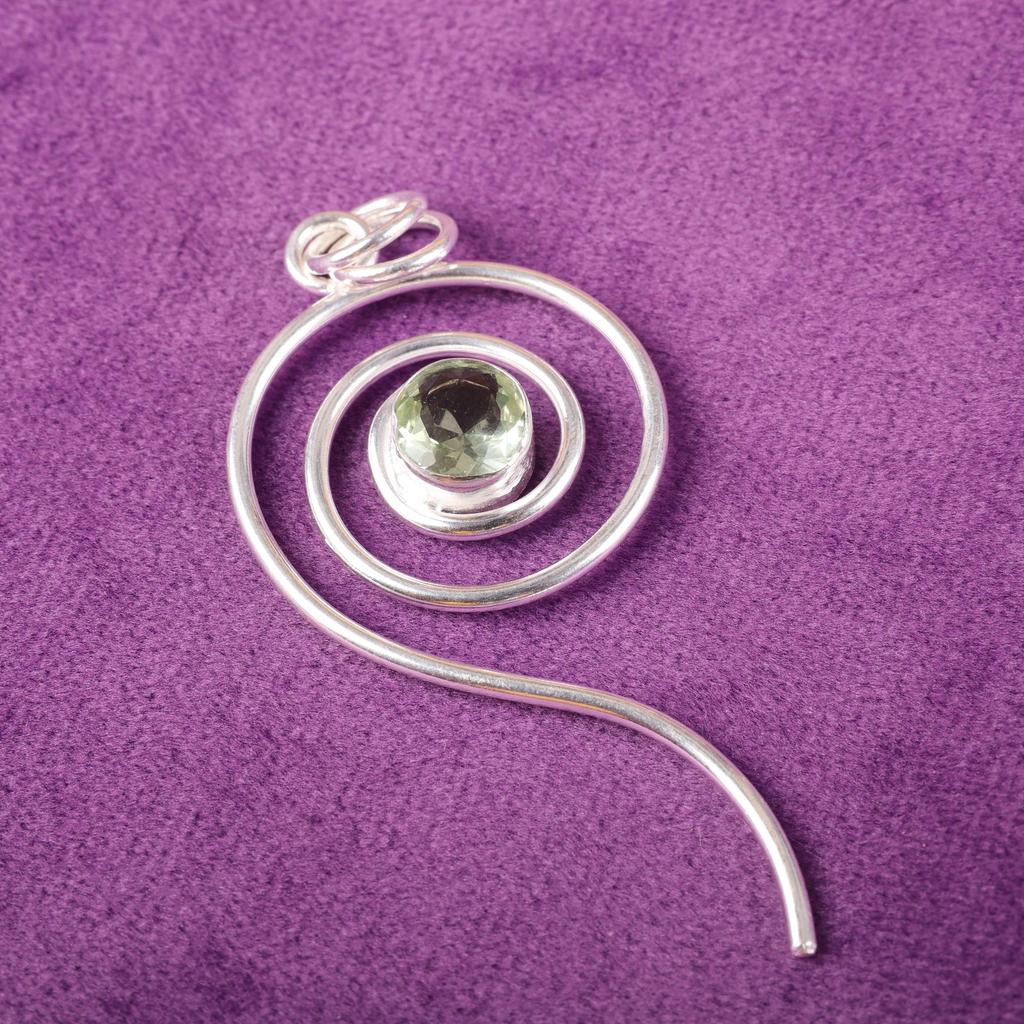 Green Amethyst Gemstone Pendant, 925 Solid Sterling Silver Pendant, Handmade Meditation Jewelry, Gift For Mother Day