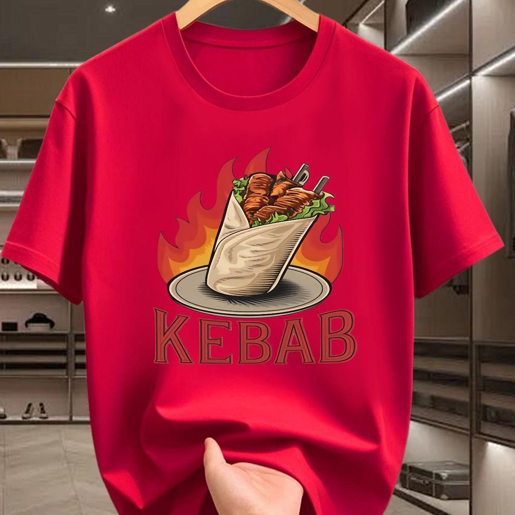 Kebab Food Print Unisex Summer Fashion Tshirt Delicious Doner Kebab Graphic Short Sleeve Tee Casual Tops
