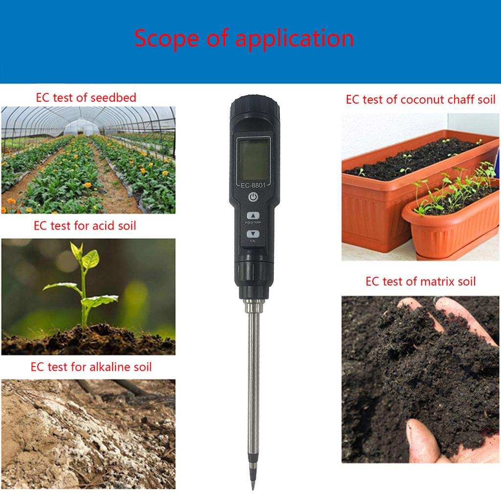 Тестер почвы EC, цифровой измеритель температуры почвы с экраном с подсветкой, портативный тестер солености почвы, измерение
