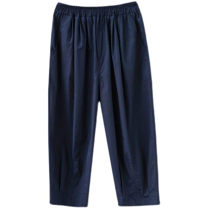 Женские летние свободные тонкие хлопчатобумажные шаровары с высокой талией, большие размеры, утягивающие брюки средней длины, повседневные брюки-галифе