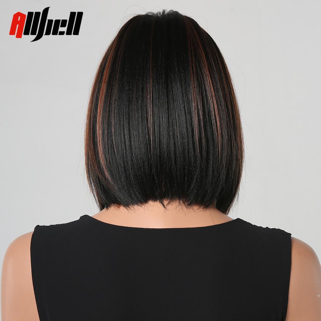 Черные прямые парики из синтетических волос с челкой, короткий боб, красные блики, парики для женщин, повседневный косплей, натуральный парик, термостойкий