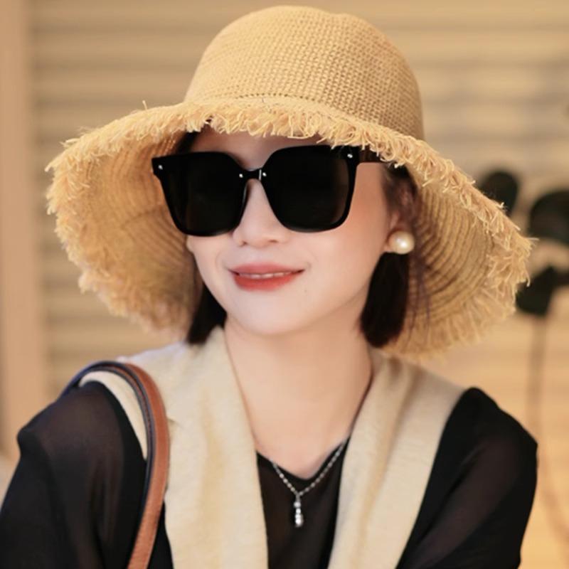 New big-brimmed bucket hat women's summer visor hat travel sunscreen versatile sun hat burr straw hat