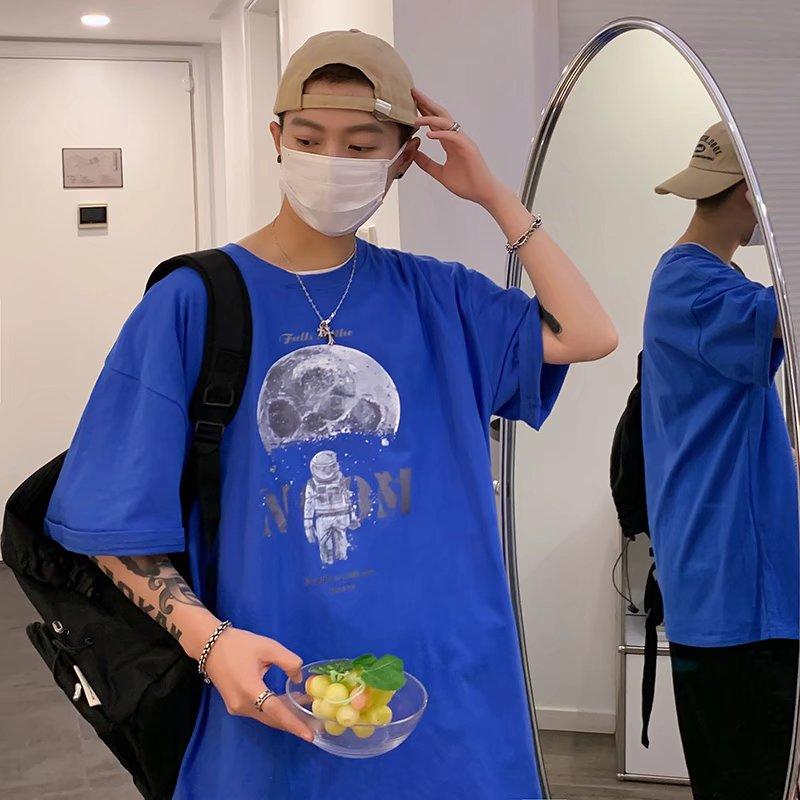 2024 Summer Short Sleeved T-Shirt For Men'S Trendy Five Inch Sleeve Versatile Casual Loose Student Half Sleeved T-Shirt Daily Fashion Printed Top