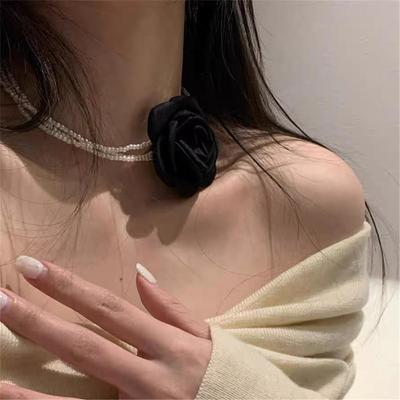 Tooxika Многослойное Жемчужное Ожерелье с Розами Стиль Чистого Желания Чокер Spice Girl Цепочка на Кость Замок