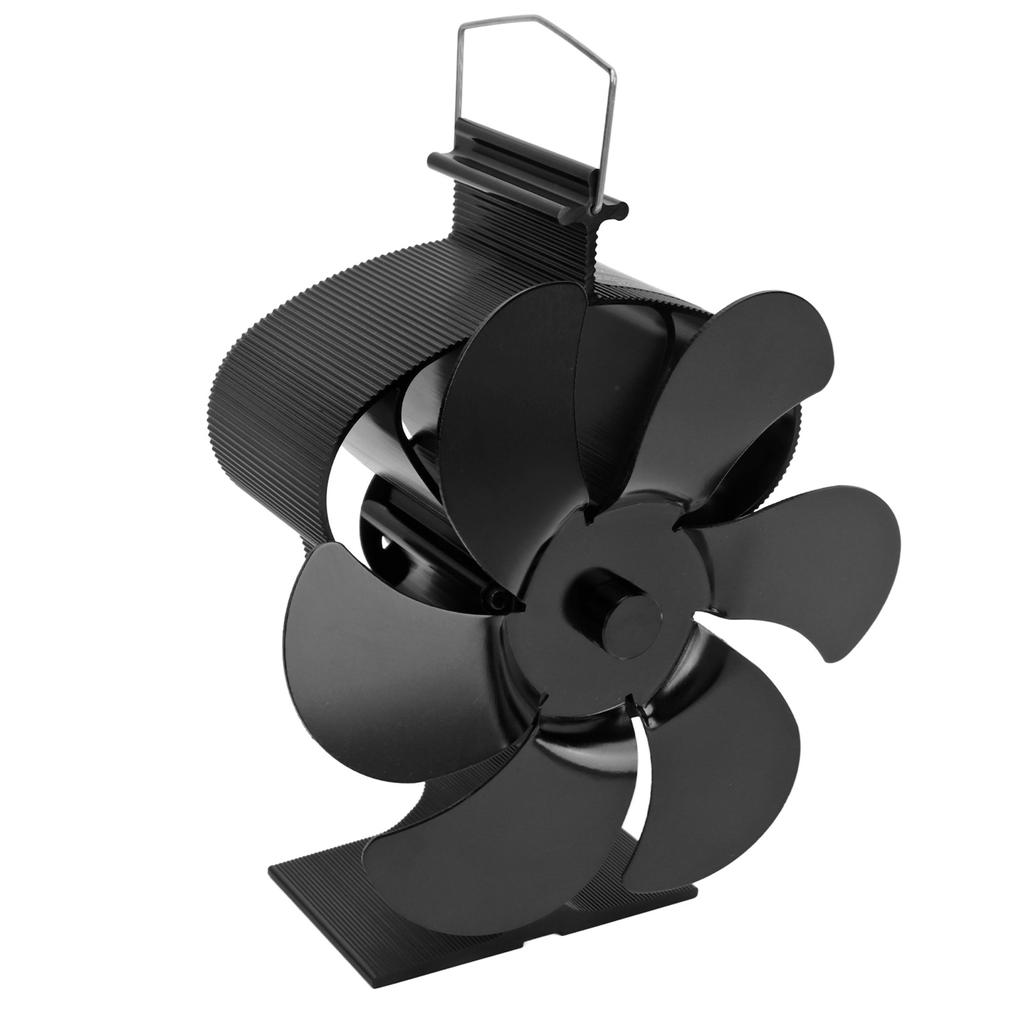 6 Blades Heat Powered Fireplace Fan Self Starting Eco Friendly Wood Stove Fan LT380 Black 152mm