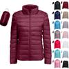 Women's Lightweight Down Jacket, Solid Color, Stand Up Collar, Down Jacket With Pockets