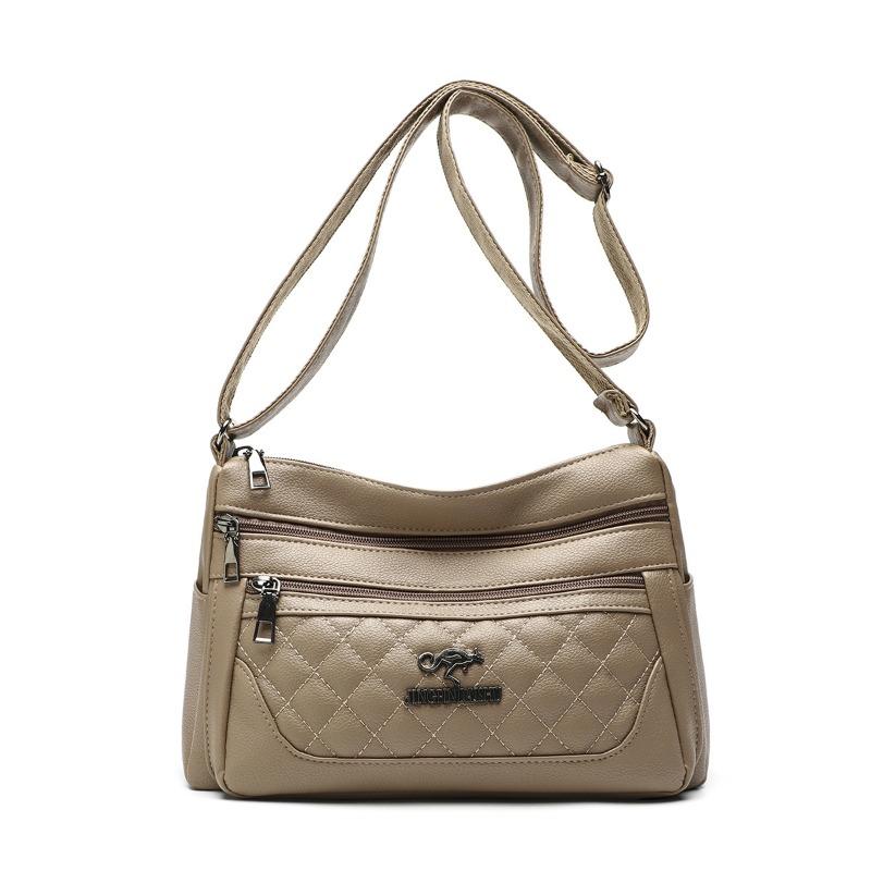 Embroidered Diamond Grid PU Single Shoulder Crossbody Women's Bag