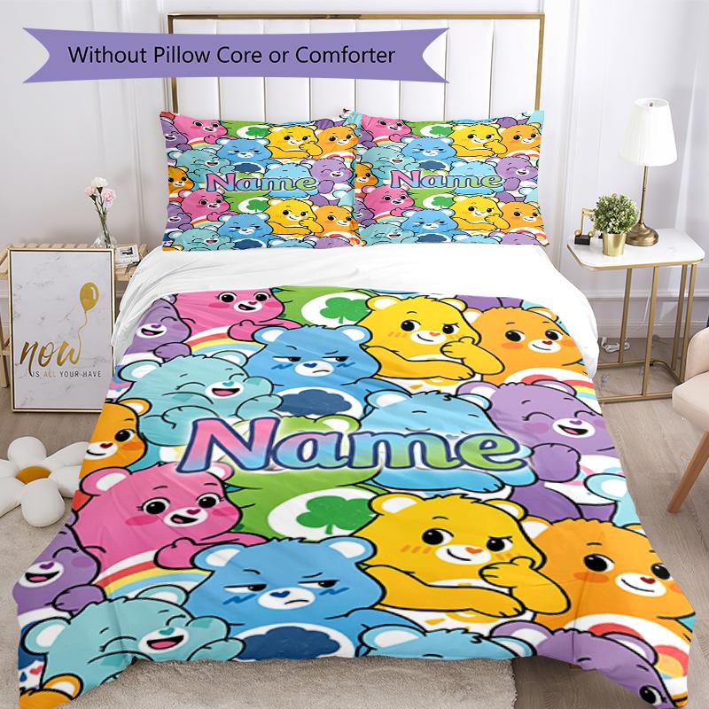 3Pcs Custom Name Bear Bedding Set Duvet Cover Closure Includes 1Duvet Cover 2Pillowcases Soft And Comfortable For All Seasons