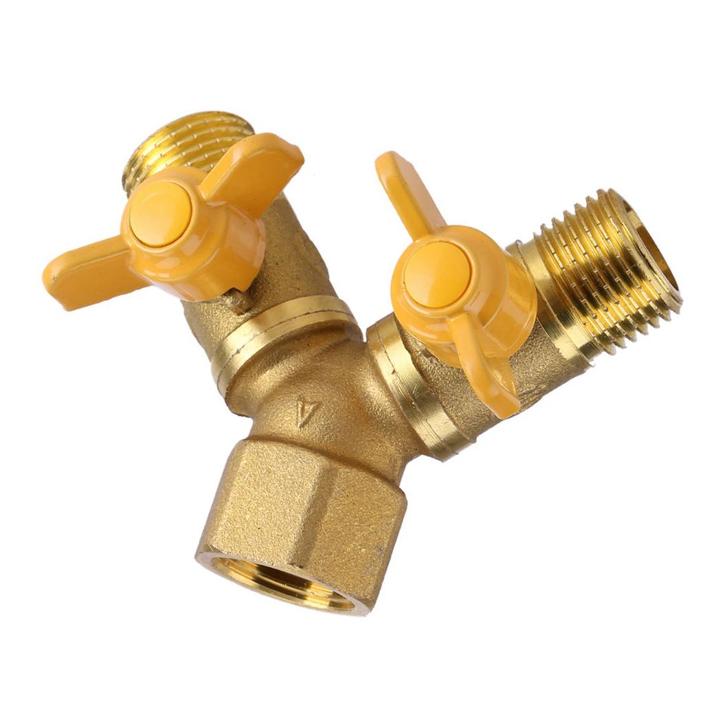 G1 2 Brass Garden Irrigation 2 Way Double Tap Hose Adapter Dual Faucet Connector