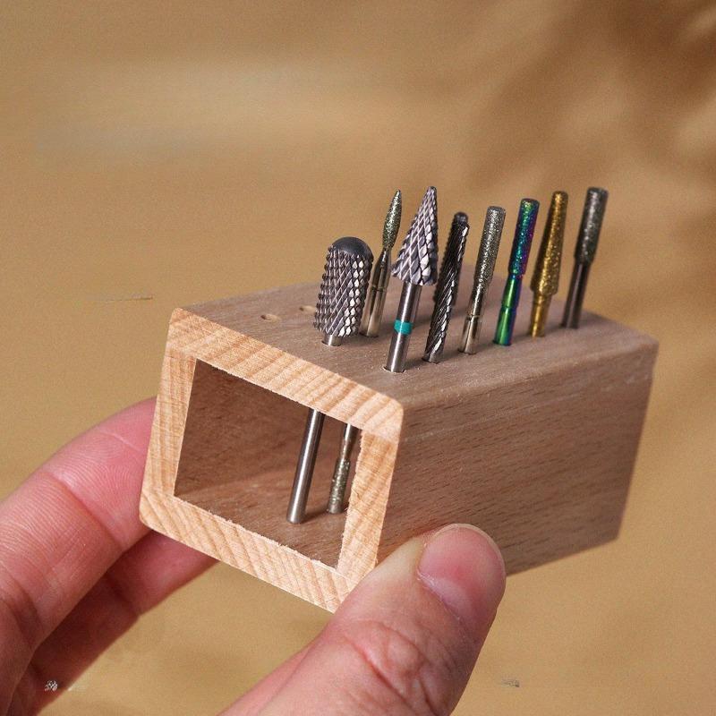 1pc Premium Wooden Nail Drill Bit Holder 18-Hole Organizer for Manicure & Pedicure Tools Durable Wood Storage Box for Nail Art Supplies