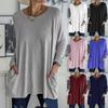Women's Clothes Autumn Spring Long Sleeve Crew Neck T-shirt Long Sleeve Blouse; Pocket T Shirts for Women; Loose Fit Tops