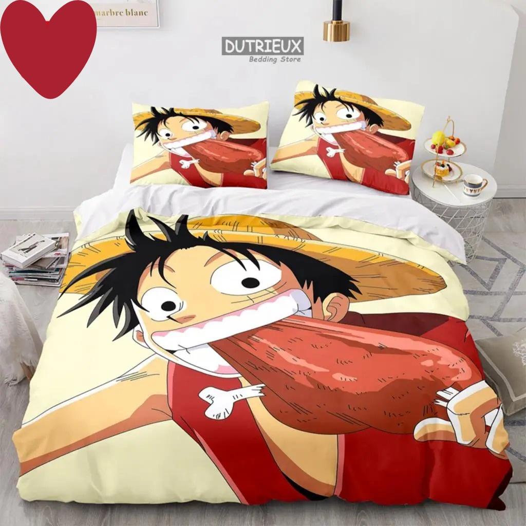 3D Kids Boys Anime One Pieces Duvet Cover Merry Christmas Bedding Set Queen King Full Size for Holiday Bedroom Teens Women Gift