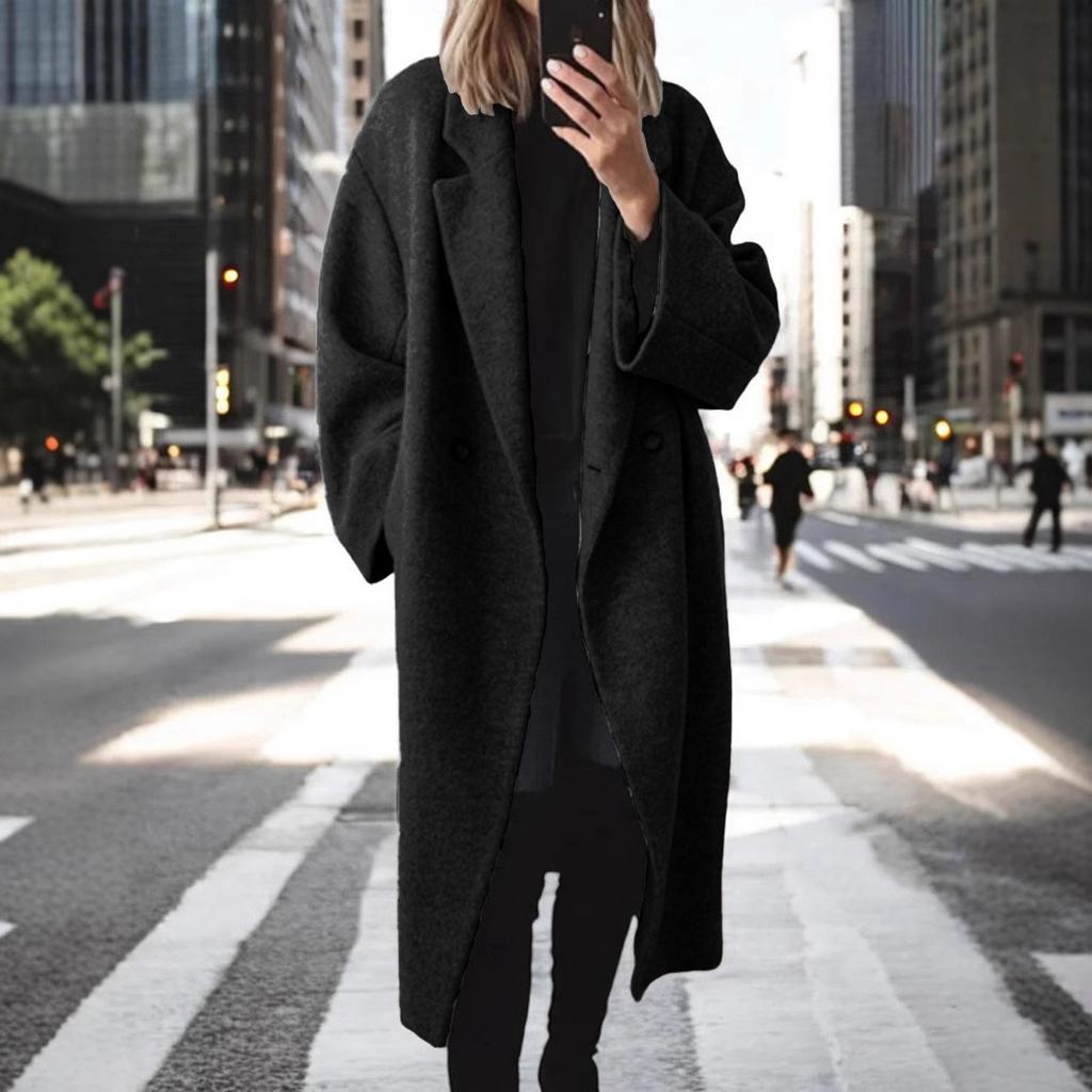 Women Autumn Winter Woolen Coats Ladies Single Breasted Long Sleeve Pockets Maxi Coat Ladies Outerwears Jackets