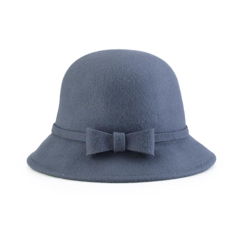 Hat Ladies felt hat autumn and winter new pure wool bow woolen basin hat strength one piece