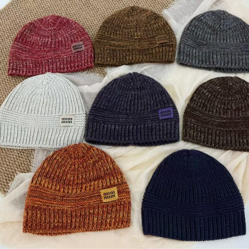 Mixed color thread knitted hat women's autumn and winter ins new simple and versatile knitted warm wool hat cold hat