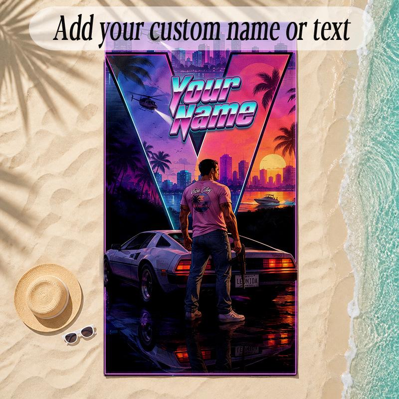 Beach TowelGTA Custom Name Text Personalized Soft Towel for Beach Pool Indoor Home Decor Gift
