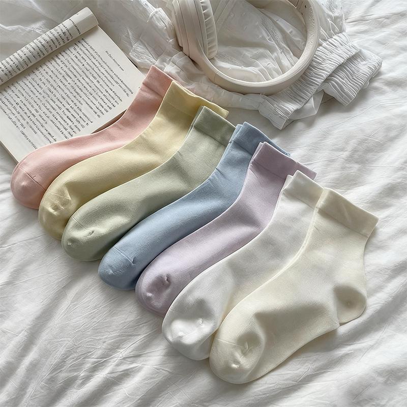 Женские носки из чистого хлопка Zhuji цвета макарон - Свободные, не сдавливающие, не скатывающиеся, бесшовный послеродовой дизайн.