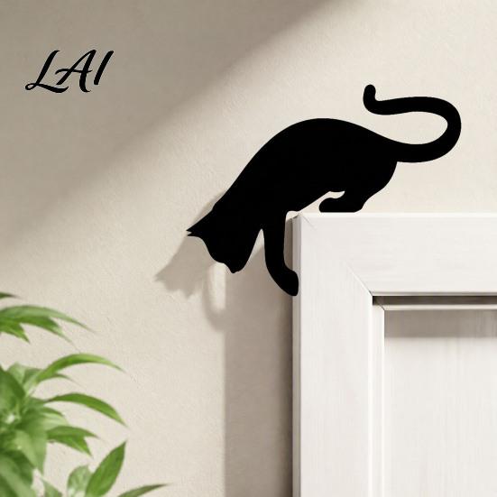 Versatile Room Wall Ornaments Wooden Black Cat Door Topper Minimalist Silhouette Frame Sign Decorative Topper Corner Decor for Living Bedroom
