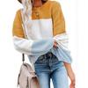 Womens Winter Loose Knit Sweater With Color Block Lantern Sleeves Round Neck Long Sleeve