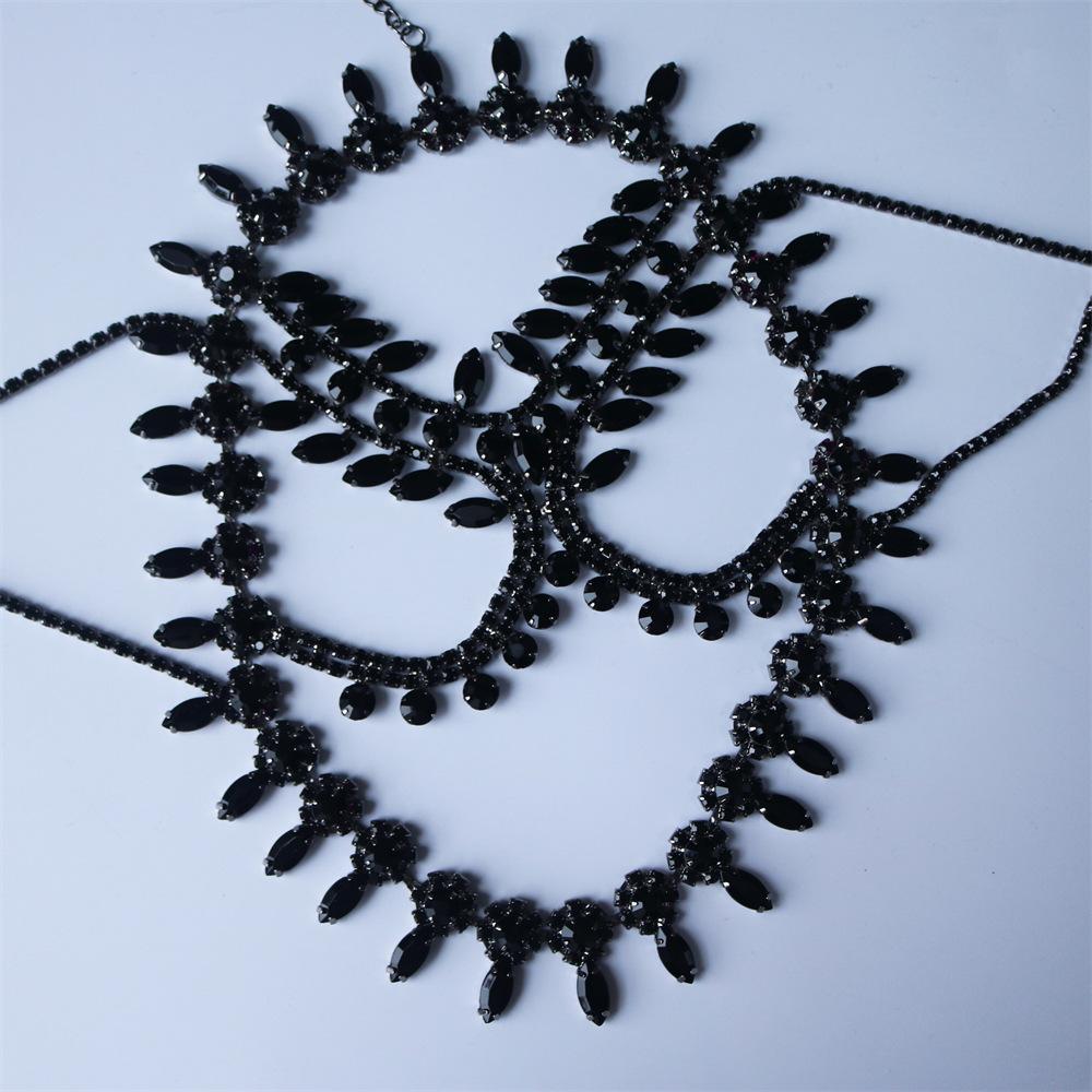 Luxury Rhinestone Makeup Ball Mask with Accessories Exaggerated Gun Black Water Diamond Mask