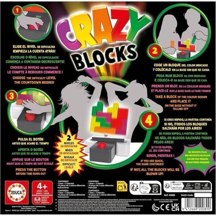 Jeu d'adresse - EDUCA - CRAZY BLOCKS - 15 blocs colorés - À partir de 4 ans - 2 joueurs ou plus
