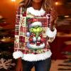 Женская модная рождественская футболка с принтом, круглым вырезом и длинными рукавами, повседневный пуловер