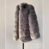 Autumn and Winter New Stand-up Collar Thickened Leather Coat Medium and Long Slim-fitting Splicing Imitation Fox Fur Coat