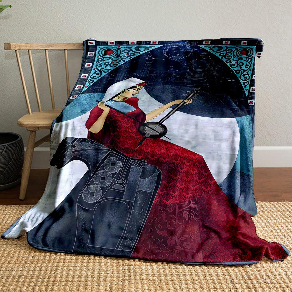 Retro ethnic style lady pattern Flannel printed blanket suitable for all seasons suitable for living room office sofa and travel